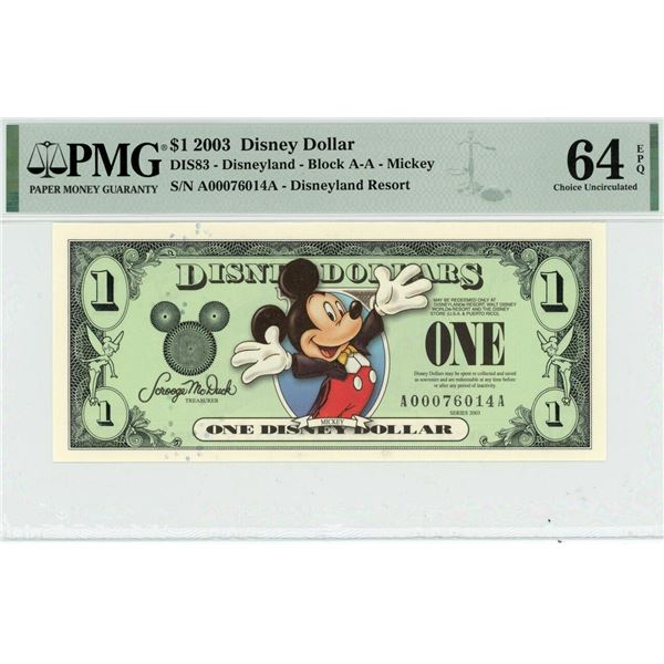 2003 $1 Mickey Disney Dollar PMG 64EPQ