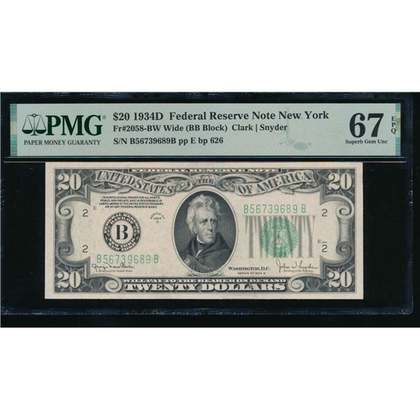 1934D $20 New York FRN PMG 67EPQ
