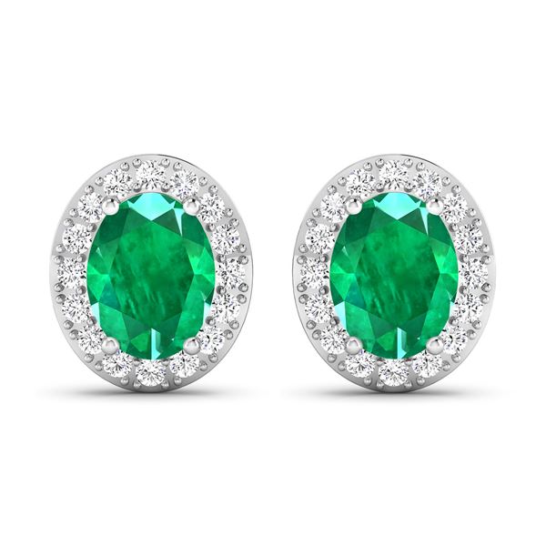 14KT White Gold 2ctw Zambian Emerald and Diamond Earrings