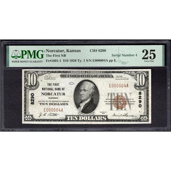 1929 $10 Serial 4 Norcatur KS National PMG 25