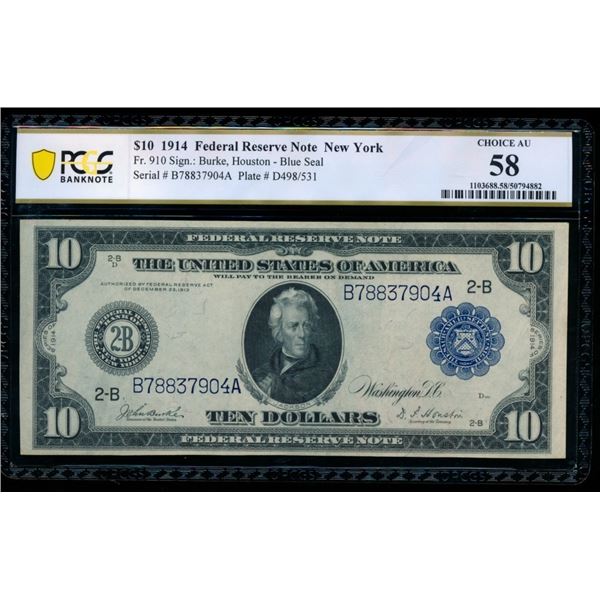 1914 $10 New York FRN PCGS 58