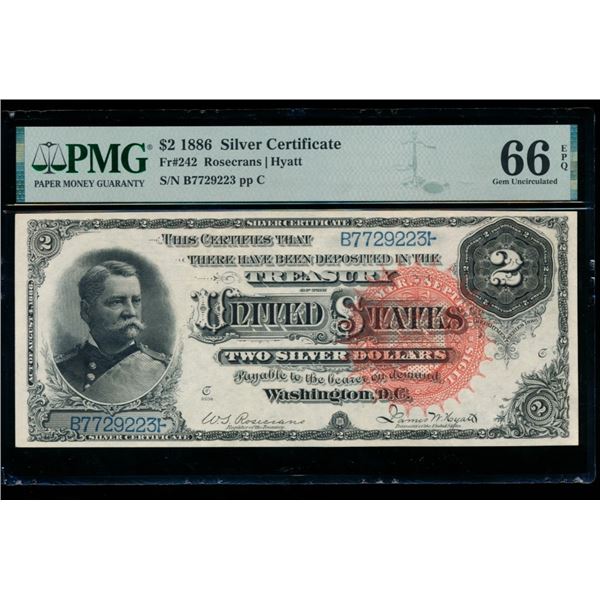 1886 $2 Silver Certificate PMG 66EPQ
