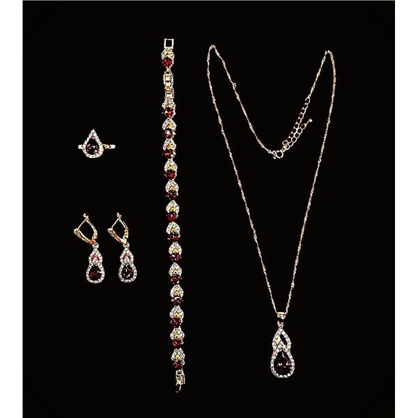 18 Kt Gold Plate Padpaparacha Sapphire Lab Simulated Jewelry Set