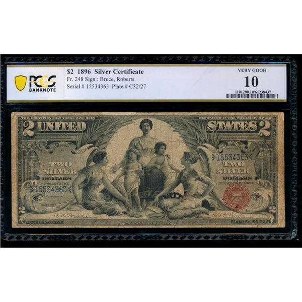 1896 $2 Educational Silver Certificate PCGS 10