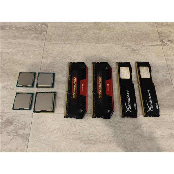 Lot of 4 Pcs Computer Ram & 4 CPU's