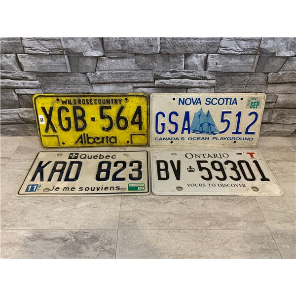 Lot of 4 License Plates - Albera - Nova Scotia - Ontario - Quebec
