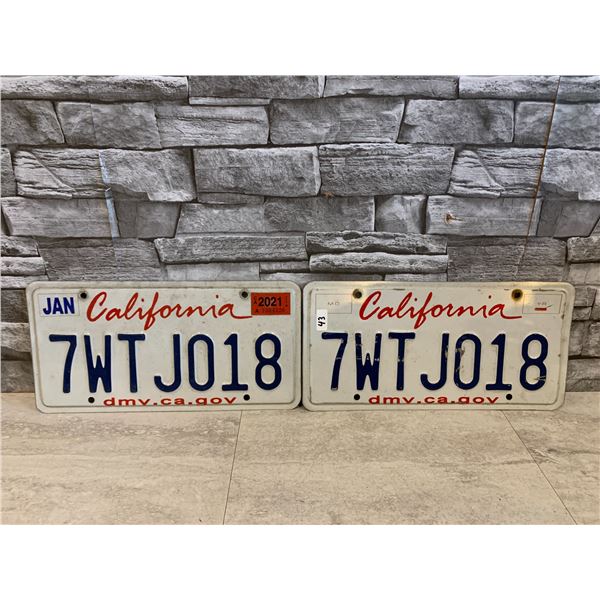 Lot of 2 Matching California License Plates