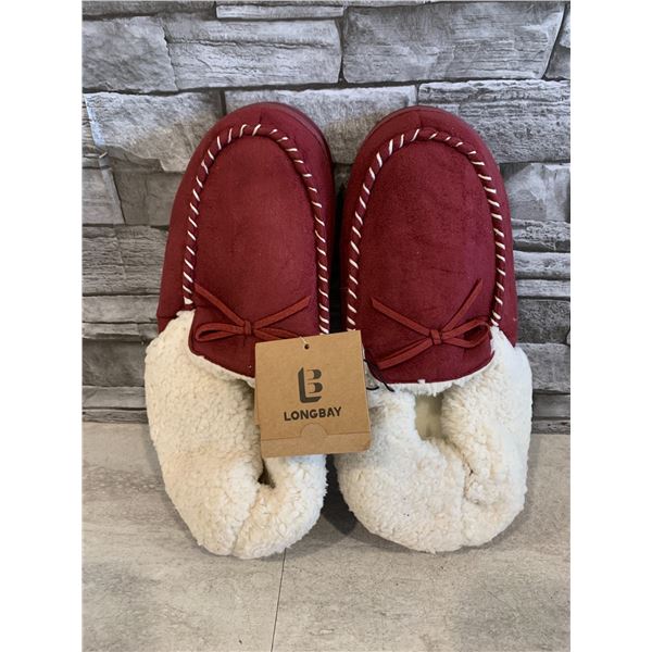 Red Moccasin Memory Foam Slippers - Size XL