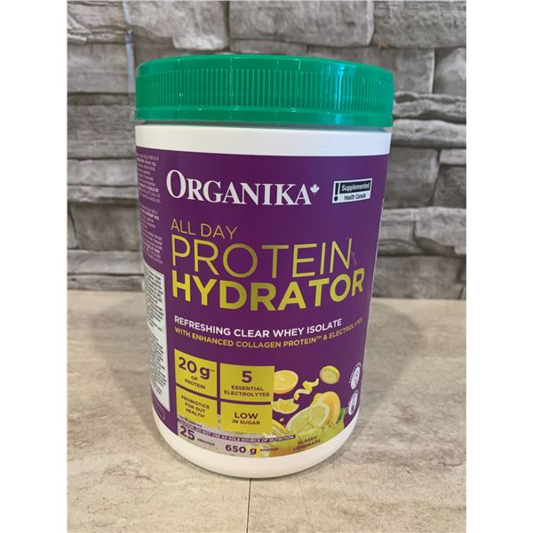 Organika All Day Protein Hydrator 650g Powder Classic Lemonade 25 Servings Exp 06/2027