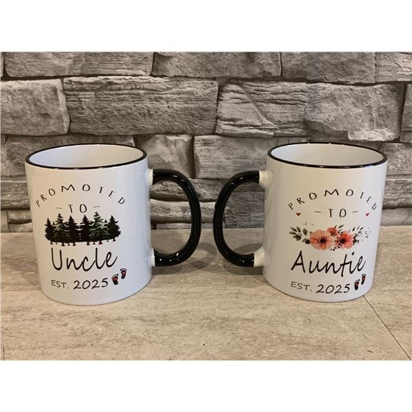 2 x Ceramic Mugs - Promoted to Aunt & Uncle Est. 2025