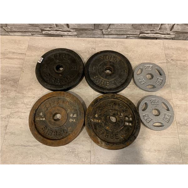 Lot of 6 Cast Iron Dumb Bell Plates