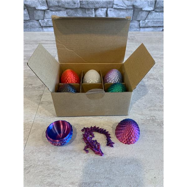 6 Pack Mini 3D Printed Dragons With Egg Cases 6 Different Colours