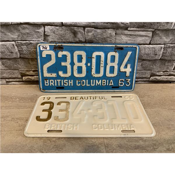 Lot of 2 British Columbia License Plates - One Was Painted