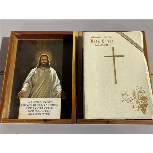 1961 Holy Bible in cedar wooden box