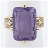 Image 1 : Antique Victorian 10K Gold Rectangular Cut Amethyst Solitaire Engraved Ring