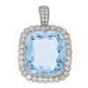 Platinum 38.9 ctw GIA Cushion Cut Aquamarine Diamond Pin Brooch Enhancer Pendant