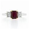 Image 4 : 18K Gold & Platinum 2.15 ctw GIA Burma VIVID RED Ruby & Emerald Cut Diamond Ring