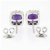 Image 3 : 18k White Gold 3.38 ctw Rectangular Step Cut Amethyst & Diamond Halo Stud Earrin