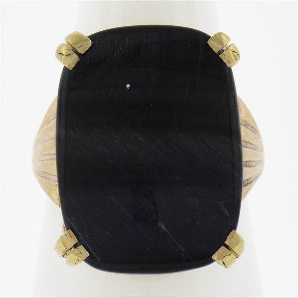 Vintage 9 ctw Yellow Gold 21.3x15.8mm Flat Cushion Black Agate Solitaire Ring
