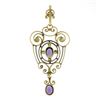 Image 1 : Antique Victorian 15k Gold Amethyst & Demantoid Garnet Dangle Lavalier Pendant
