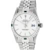Image 2 : Rolex Mens Stainless Steel Silver Index Diamond And Emerald Bezel 36MM Datejust