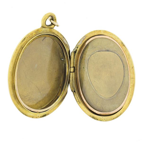 Antique Art Nouveau 14k Gold Enamel Work Pansy Flower Hinged Locket Pendant