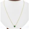 Image 1 : NEW 14K Yellow Gold 0.75 ctw Heart Cut Emerald w/ Diamond Halo Pendant & Chain