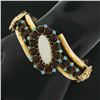 Image 2 : Handmade 14k Gold 7" Opal Garnets & Turquoise Tube Hinged Open Bangle Bracelet