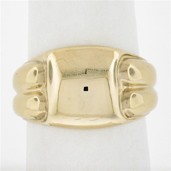 Antique 10K Yellow Gold Engrave-able Polished Grooved Sides Signet Band Ring