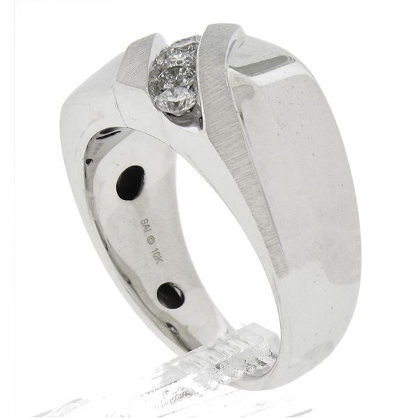 Men's 10k White Gold 0.40 ctw Channel Set Diamond Dual Finish Wide Band Ring