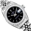 Image 1 : Rolex Ladies Stainless Steel Quickset Black Index Diamond Bezel Date Watch With