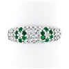 Image 1 : Fancy 18K White Gold 0.68 ctw Emerald Diamond Dome Bombe Flower Cluster Band Rin