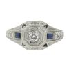 Image 4 : Antique Art Deco 18k Gold .40 ctw Old Diamond & French Sapphire Hand Engraved Ri