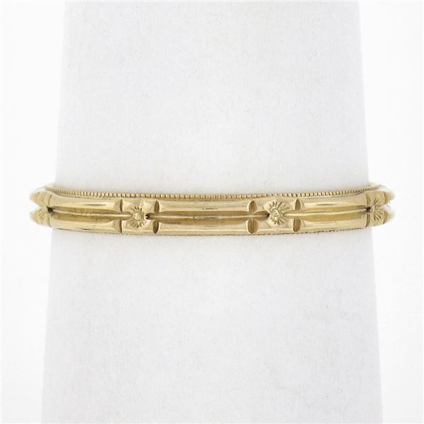 Antique 14k Yellow Gold Detailed Engraved Floral Work Eternity Stack Band Ring