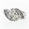 Image 4 : Art Deco Platinum 1.48 ctw Old European and Baguette Cut Diamond Bypass Ring