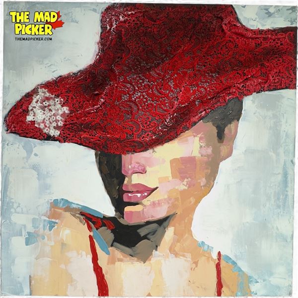 Oil On Canvas Of Lady With Lace Hat