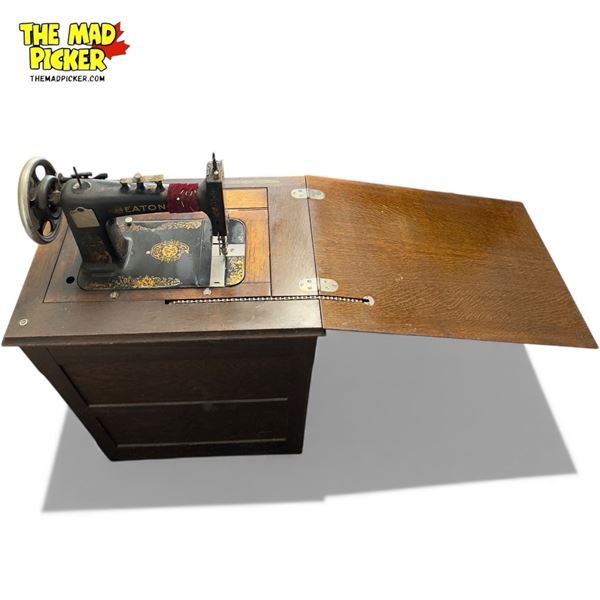 Vintage Eaton Sewing Machine In Wood Table