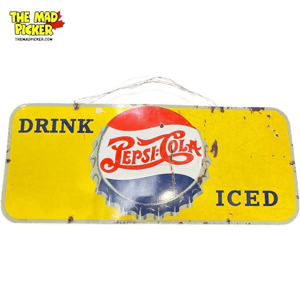 Vintage Porcelain On Steel Pepsi Cola Double Dot Advertising Sign