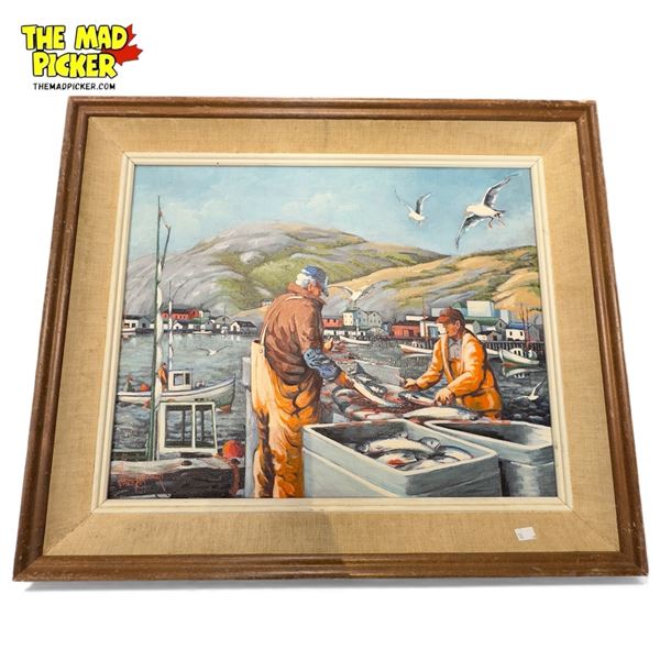 Framed Oil On Canvas Of Fisherman Scene, Signed By Artist