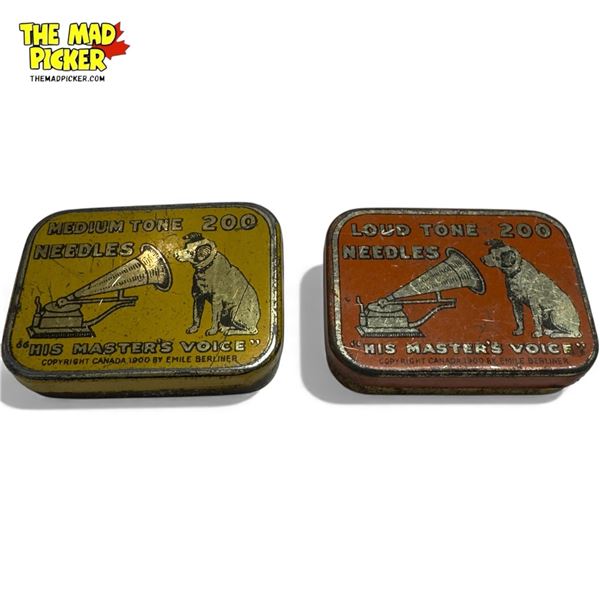 2 Vintage His Master'S Voice Gramophone Needle Tins