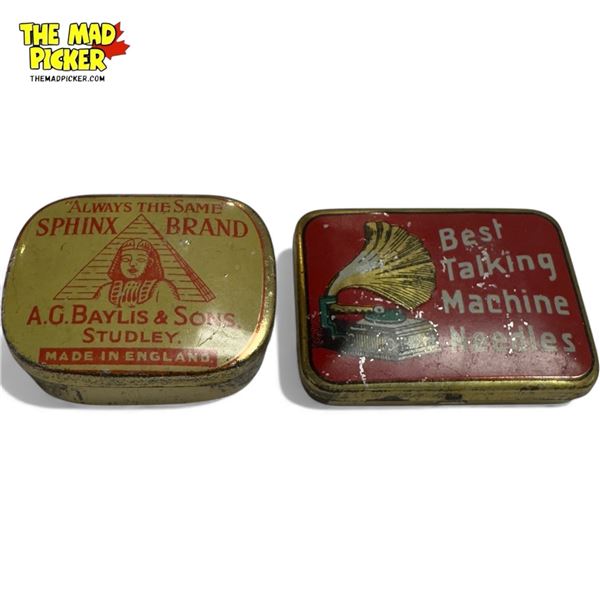 2 Vintage Gramophone Needle Tins, Sphinx Brand & Best Talking Machines