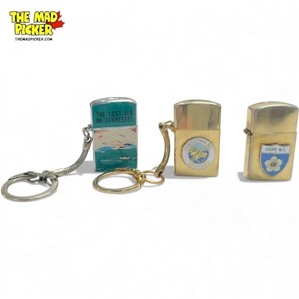 3 Vintage Miniature Keychain Lighters, Penticton B.C, Hope B.C & Tennessee