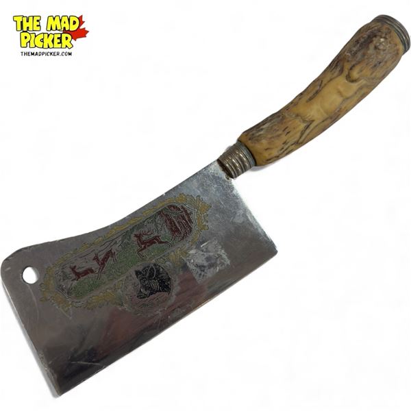 Baron Meat Cleaver With Engraved Hunting Scene With Antler Handle