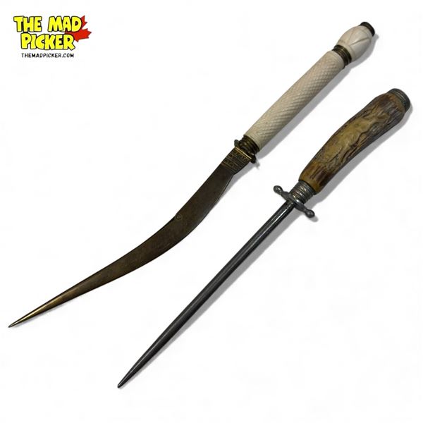 Vintage Middle Eastern Knife & Carved Antler Handled Knife Sharpener