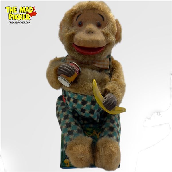 Vintage Battery Operated Tin Litho Drinking Monkey