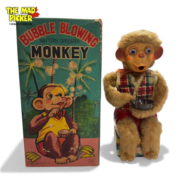 Vintage Battery Operated "Bubble Blowing Monkey", In Original Box