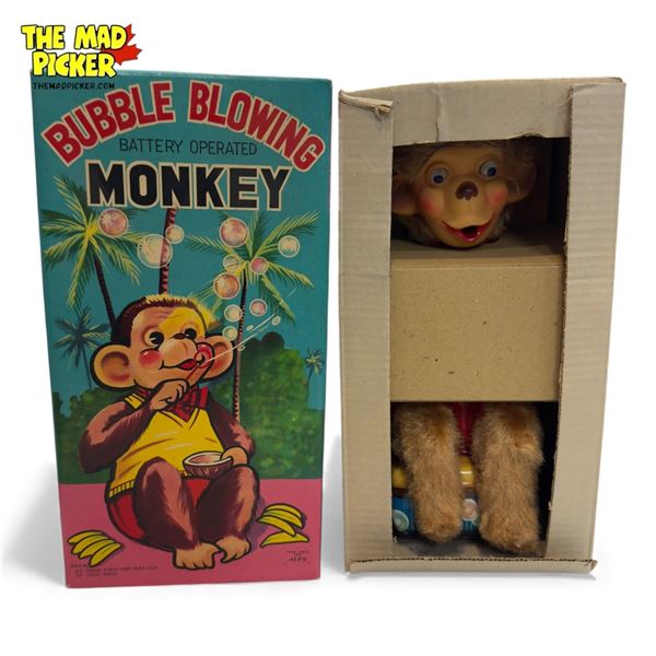 Vintage Battery Operated "Bubble Blowing Monkey", In Original Box