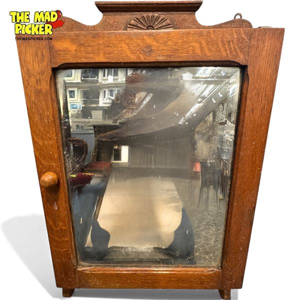 Vintage Bevelled Mirror Wall Hanging Oak Medicine Cabinet