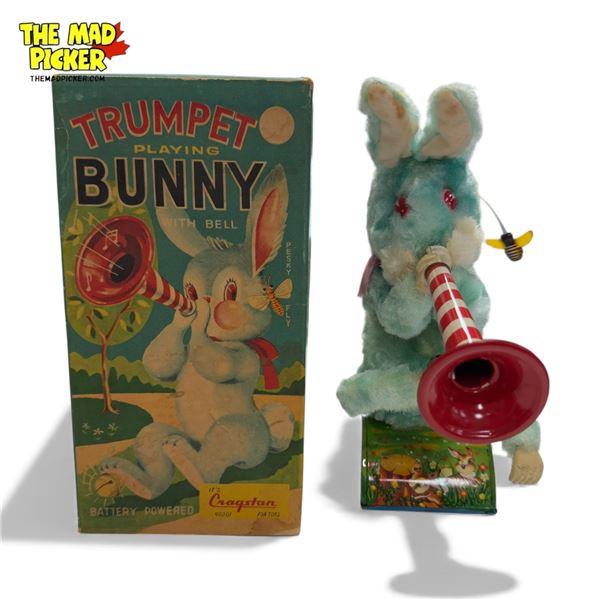 Vintage Battery Operated "Trumpet Playing Bunny", In Original Box