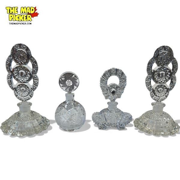 4 Vintage Cut Crystal Glass Perfume Bottles